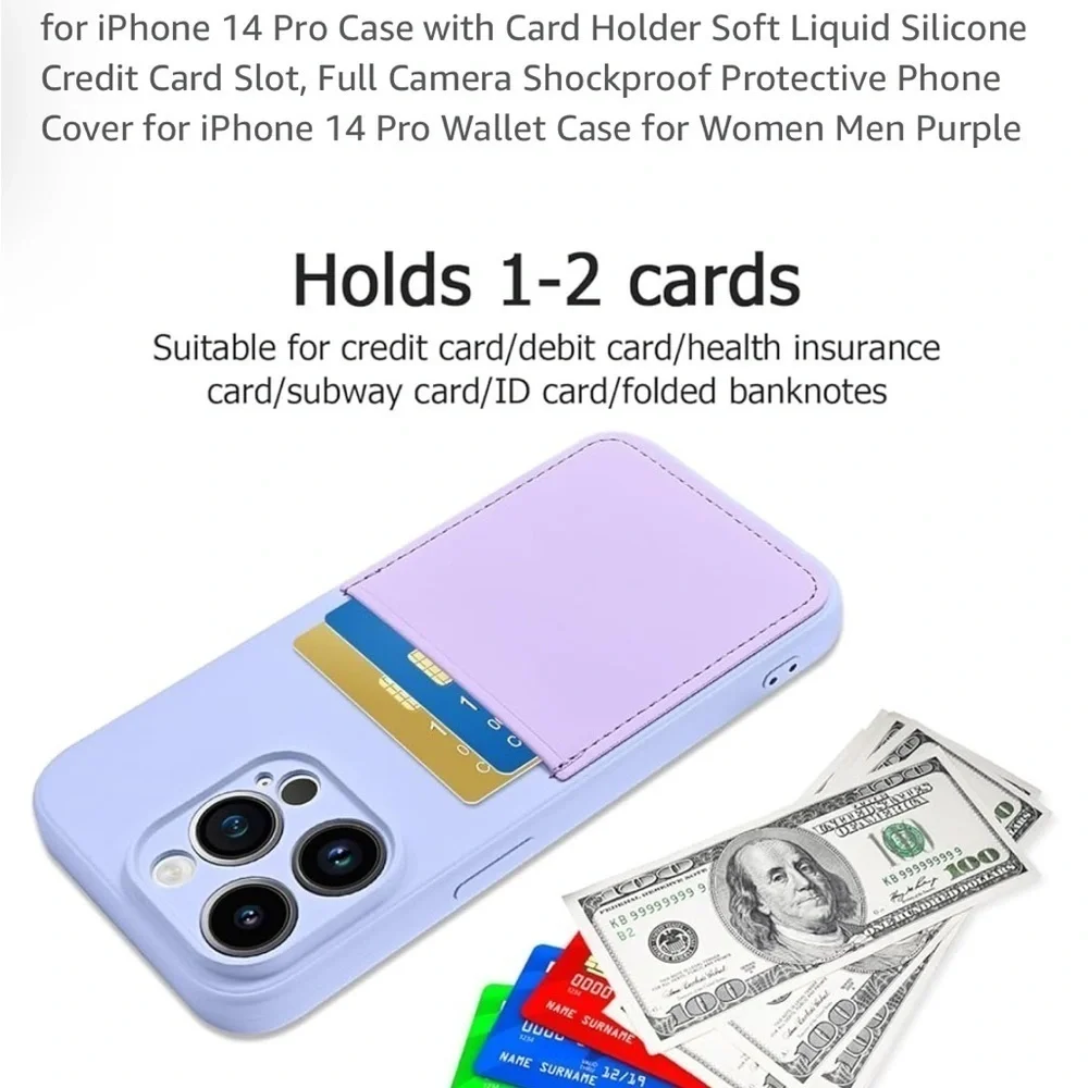 14 ProCase w/Card Holder Soft Liquid Silicone CreditCard Slot,FullCamera purple